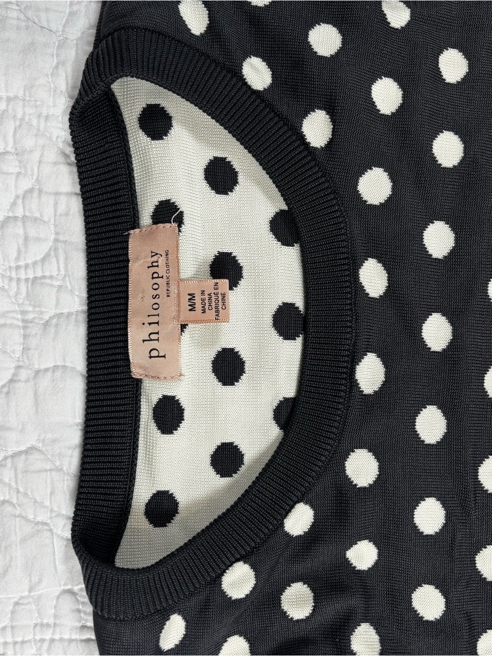 Philosophy Black and White Polka Dot Crew Neck Sweater